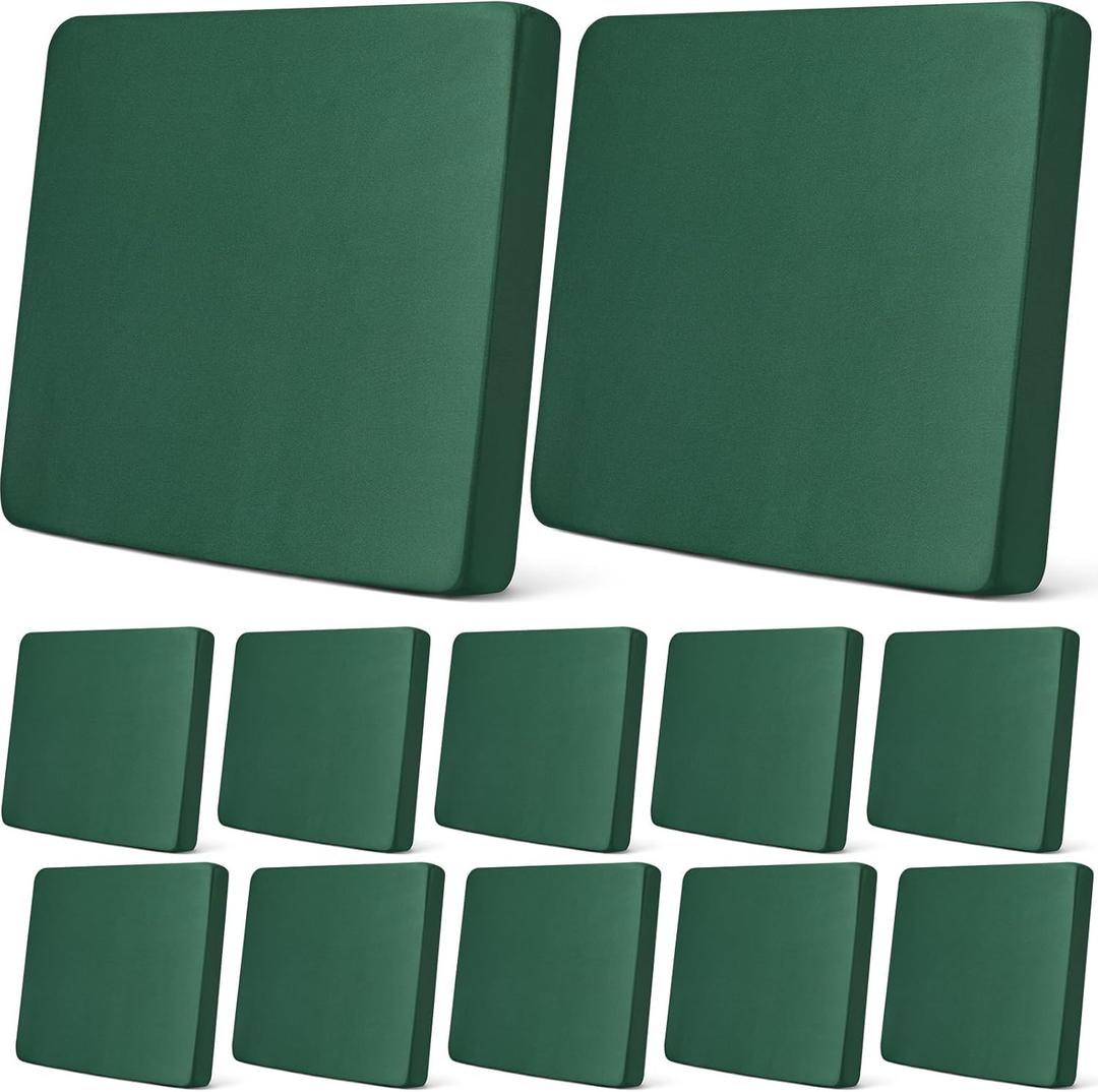 Newwiee 12 Pcs Patio Outdoor Cushion Covers Replacement Waterproof Stretch Sofa Couch Cushion Covers Washable Individual Couch Slipcovers Set Furniture Protector for Pets(20-27 Inch,Dark Green)