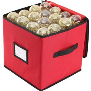 Sattiyrch Christmas Ornament Storage Box,600D Oxford Fabric Stores up-to 64 Standard Holiday Ornaments Holder,12 x 12 Inch 4 Layer Xmas Storage Containers,Red (Red without trays)