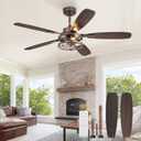 52 Inch Farmhouse Ceiling Fan with Light and Remote, Black and Gold Industrial Caged Ceiling Fans with 6 Speed Reversible Motor and Dual Finish 5 Blades, Rustic Ceiling Fan for Living Room, Bedroom