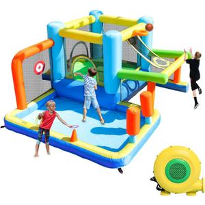 Inflatable Bounce House, Bouncy House, Indoor Bounce House for Kids 3-6, Bouncy Castle with Blower, Outdoor Jump House with Slide for Backyard Party