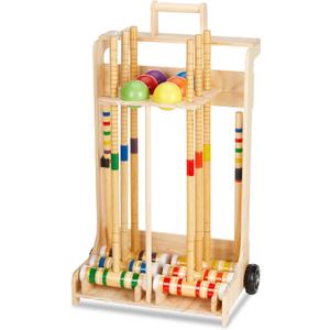 Hiboom 6 Player Croquet Set for Adults & Family with Rolling Wooden Stand, 28" Rubber Wood Mallets with Colorful Resin Balls, Vintage Outdoor Lawn Game Kit for Friends Backyard Park Party Supplies