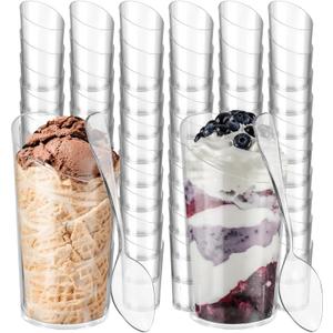 100pcs Mini Round Dessert Cups Goblet with Spoons 3 oz Clear Plastic Bulk Pudding Shooter Cup Bowls Set Vasitos Para Postres for Snack Ice Cream Appetizer Mousse,Jello,Charcuterie,Reusable
