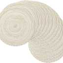 SHACOS 15 inch Round Braided Placemats Set of 12 for Dining Table Woven Boho Place Mats Kitchen Placemat Washable Table Mats, Ivory Bordered