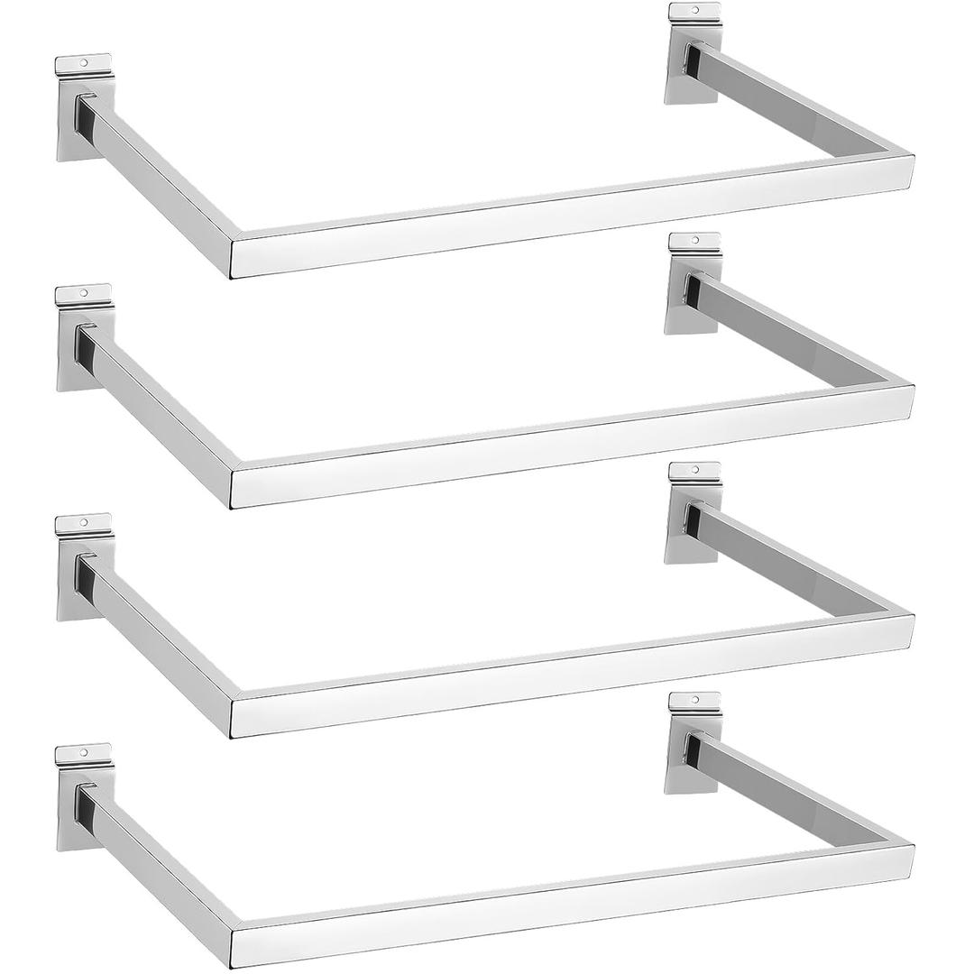 Unittype 4 Pcs U Shaped Hangrail for Slatwall 24 Inch Tubing Hangrail Rectangular Tubing Metal Slat Hanger Wall Accessory for Retail Displays Bracket Clothing Rack Home Use (Silver)