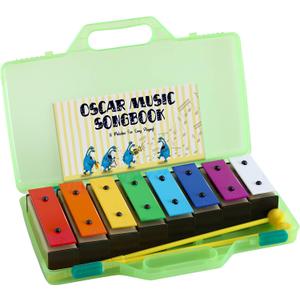 MINIARTIS Glockenspiel Xylophone | Educational Music Toys for Toddlers | 8 Notes Colorful Resonator Bells for Kids with 15 Songbook & Green Case | Great Birthday Gift for Children