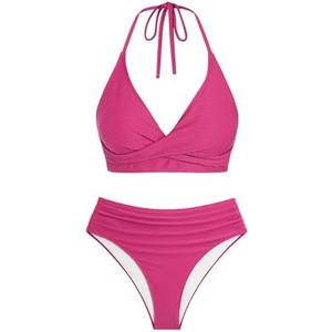 ZAFUL Twist High Waisted Bikini for Women Cross Lace Up Bathing Suit Ruched Bikini Swimsuits Tummy Control Swimwears Size S