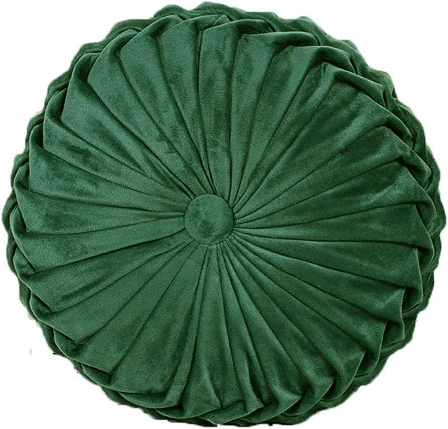 Round Throw Pillow Velvet Home Decoration Pleated Round Pillow Cushion for Couch Chair Bed Car Emerald Green