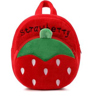 Toddler Backpack for Boys and Girls, Cute Soft Plush Animal Cartoon Mini Backpack Little For Kids 2-6 Years (Strawberry Red)