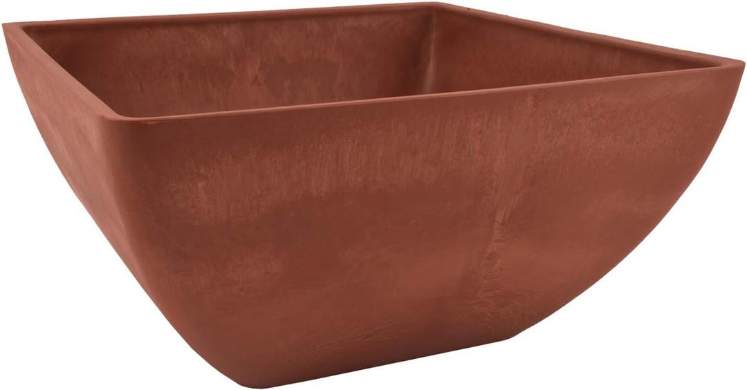PSW Pot Collection 12x6 inch Plastic/Stone/Wood Composite Square Planter No Drainage Hole (Drillable), Modern Indoor/Outer Pot for Flowers, Foliage, Succulents, Fairy Gardens Terra Cotta Color
