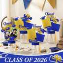 Vesici 4 Sets Blue 2026 Graduation Table Decorations Mason Jar Graduation Decoration 4 Mason Jars with Grad Cap 24 Glitter Class of 2026 Congrat Grad Decor with Stick for College High School Party
