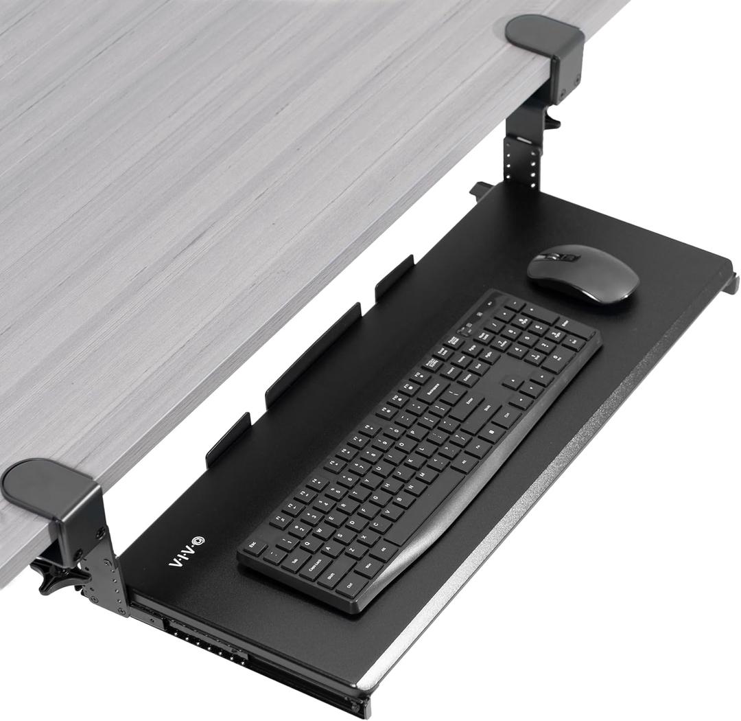 VIVO Large Height Adjustable Under Desk Keyboard Tray, C-clamp Mount System, 27(33 Including Clamps) x 11 inch Slide-Out Platform for Typing, Black, MOUNT-KB05HB, 27" Fixed Width