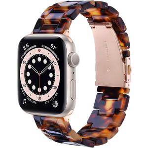 V.R.HOPE Compatible With Apple Watch Band 42mm 44mm 45mm Women Men, Adjustable Lightweight Resin Strap with Stainless Steel Buckle Replacement for iWatch Series SE 7 6 5 4 3 2 1-Tortoiseshell