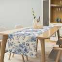Floral Table Runner,Blue Flower Table Decoration Chinoiserie Dinner Table Decoration for Home Living Room Kitchen Dining Room Party Indoor Outdoor 13x108in