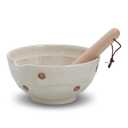 Mino Ware Sesame Grinder Bowl with Pestle, 7 inches - Durable Ceramic with Retro Dotted Pattern, Versatile for Dressings and Sauces (White, Large)