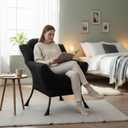 Welnow Black Single Lazy Chair for Living Room, Modern Reading Accent Chair with Armrests and a Side Pocket, Leisure Lazy Sofa Chair for Small Space, Bedroom, Dorm