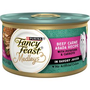 Fancy Feast Purina Medleys Wet Food for Cats Beef Carne Asada Recipe with Potatoes and Carrots in Savory Juices - (Pack of 24) 3 oz. Cans, Best Before: Oct 2026