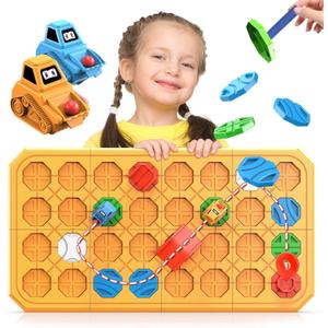 STEM Logic Road Builder Toys: Board Games Toys for 5 Year Old Kids, Montessori Brain Teaser Puzzles Educational Learning Activities Toy for Kid Ages 3 4 6-8 12 Boys Girls Gifts (Orange 32PCS)