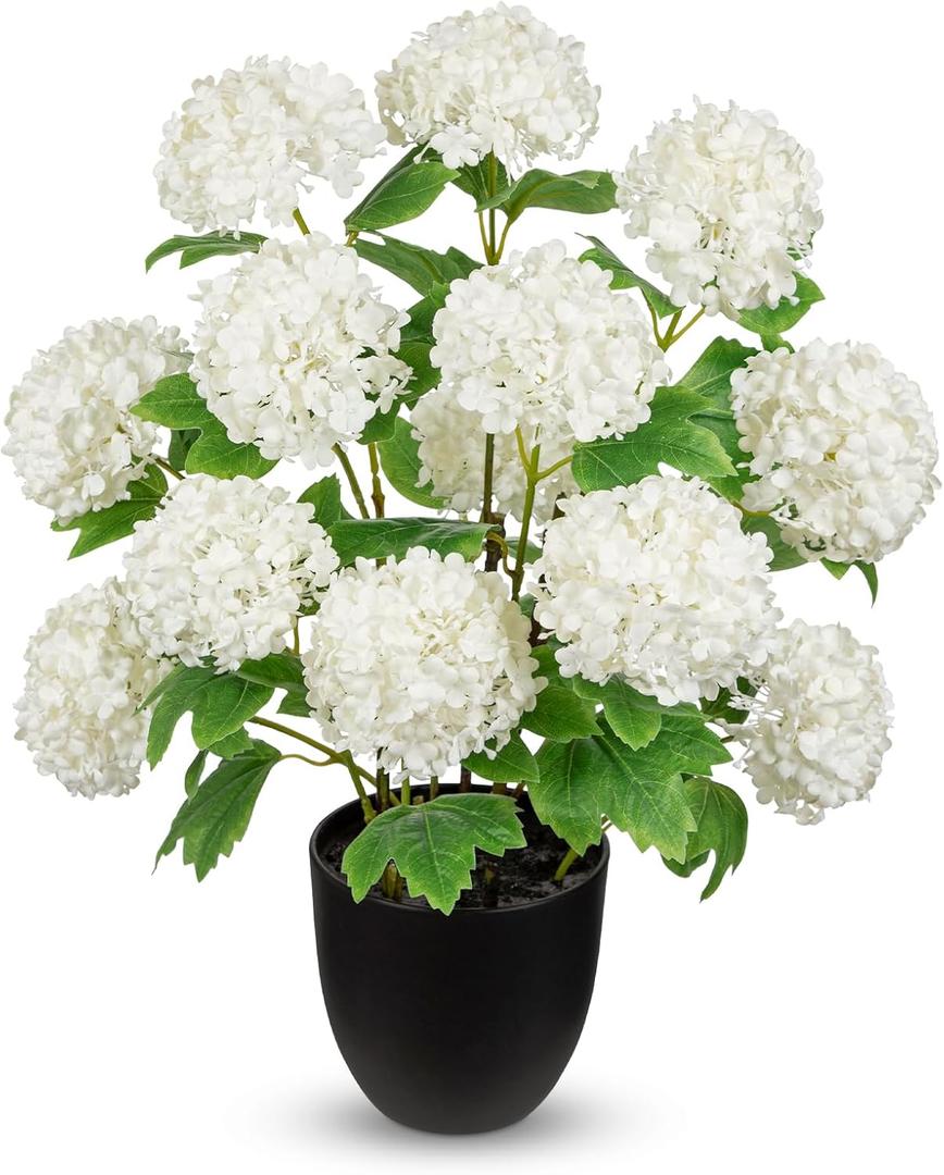 DILATATA Artificial Hydrangea Plant in Pot, 13 Heads Full Bloom Faux Hydrangea Flowers, Realistic White Potted Hydrangeas for Home Decor, Table Centerpiece, Office Desk,Indoor Hydrangea Flower Plants