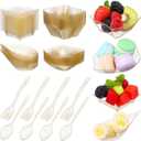 200 Pcs Mini Appetizer Plates Dessert Cups,6 Shapes with 50 Spoons 50 Forks 200 Plates Set for Party Birthday(Gold Glitter)