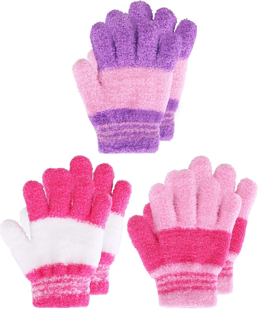 EBOOT Kids Gloves Full Fingers Knitted Gloves Warm Mitten Winter Favor for Little Boys and Girls(Color Set 4, 4-7 Years)