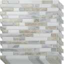 Art3d 10-Sheet Heavy-Duty Peel and Stick Backsplash, Waterproof Wall Tiles Stick on Kitchen Backsplash Living Space, Beige & White (12 x 12 Inch)