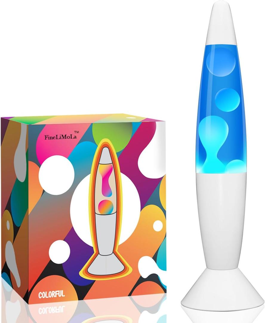 White Base 14'' Magma Liquid Motion Lamp with Blue Liquid and White Wax for Adults Kids Night Light Lamp Decoration for Living-Room Bedroom Christmas Thanksgiving Day (2 Bulbs Included).