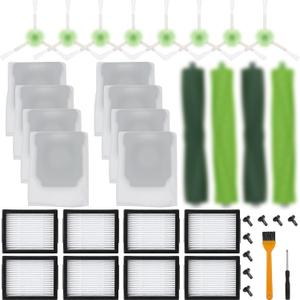 26 Pack Compatible with E/i/j Series Replacement Parts, E5 E6 E7 i2 i3 i3+i4 i4+ i6 i6+ i7 i7+ i8 i8+/Plus, 2 sets of multi-surface rubber roller brush 8 filters 8 side brushes 8 bags (Green26)