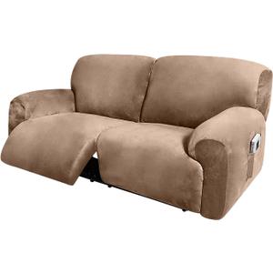 ULTICOR Extra Wide 70" - 90", Reclining 2 Seater Sofa, Extra Wide Reclining Love Seat Slipcover, 6-Piece Velvet Stretch, Reclining Sofa Covers, Thick, Soft, Washable (Sand)