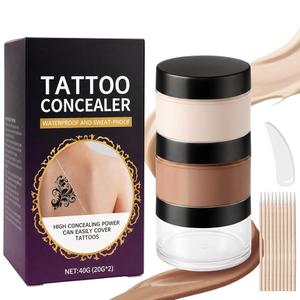 Tattoo Cover Up Makeup, Waterproof Makeup Cover Cream for Tattoo, Scars, Vitiligo and Dark Spots, Use on Body, Invisible & Natural Skin Concealer Set, 20g*2