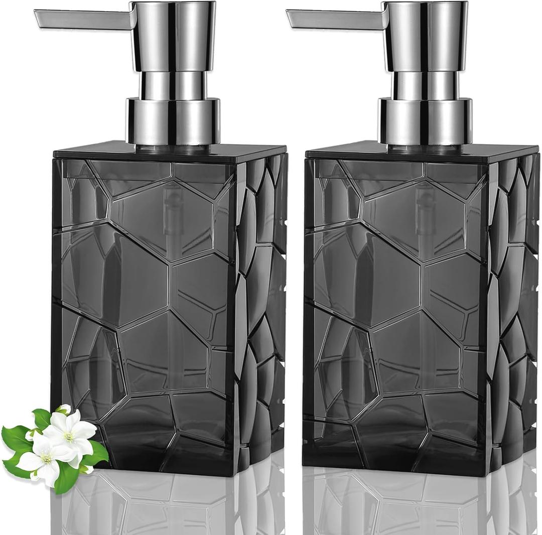 Hand Soap Dispenser, Clear Acrylic Plastic Liquid Pump Bottles Refillable Lotion Dispenser for Bathroom Decor Kitchen College Dorm, Grey 2 Pack