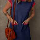 Dokotoo Women's 2026 Casual Spring Summer Dresses Fashion Cap Sleeve Color Block Crewneck Shift Tshirt Mini Dress (Blue, XL)