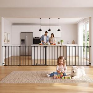 Mumeasy 150" Extra Wide Baby Gate, Play Yard Long Dog Gate for Doorways, Black 150"W x 30"H