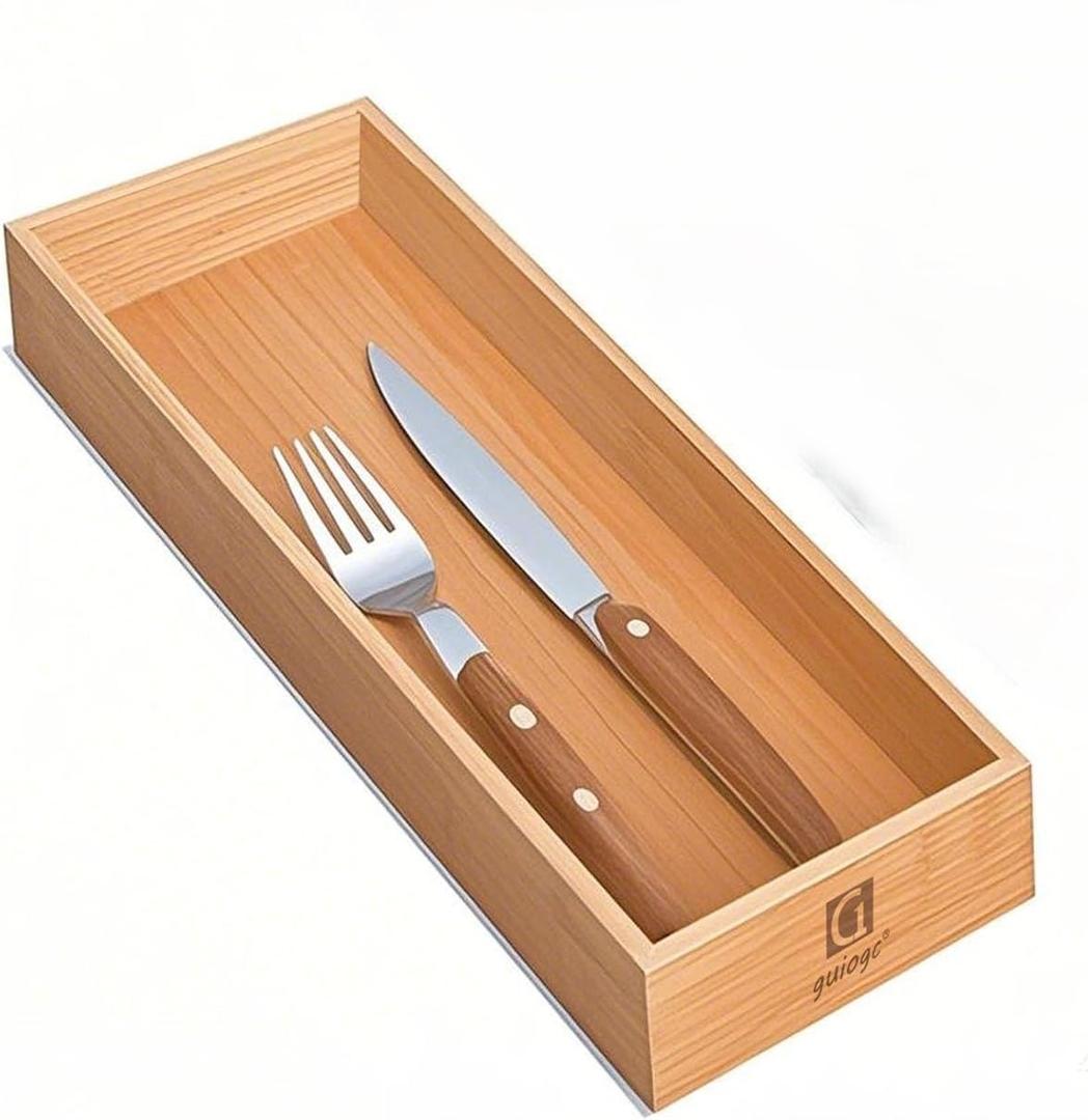 Bamboo Drawer Organizer, Utensil Organizer for Kitchen, Bamboo Storage Box Wood Silverware Tray for Drawer
