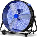 VAGKRI 24 Inch Industrial Drum Fan, 320W High Velocity Floor Fan, 3 Speed Heavy Duty Metal Air Circulator, 360 Tilt with Casters Handle ETL Standard for Patios, Warehouse, Commercial,Basement (Blue)