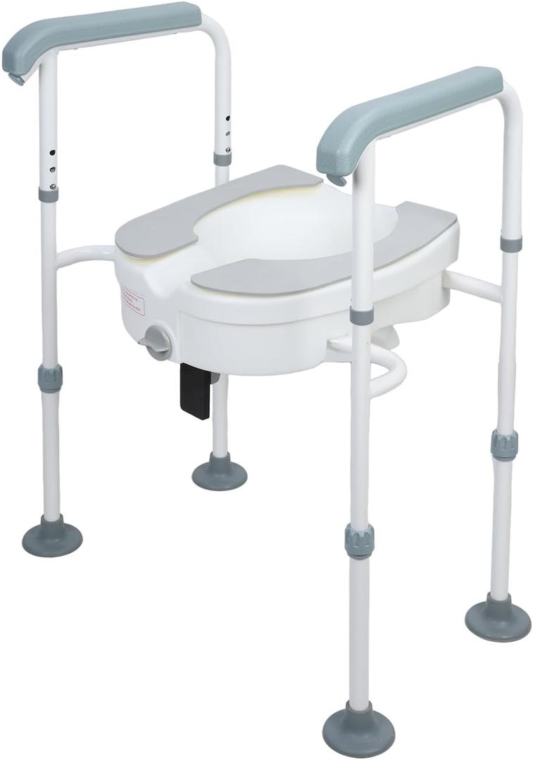 Raised Toilet Seat with Handles for Elderly, Toilet Seat Risers for Seniors with Adjustable Padded Arm, Elevated Toilet Safety Seat for Standard or Elongated Commode, 220lbs Load 1 Set