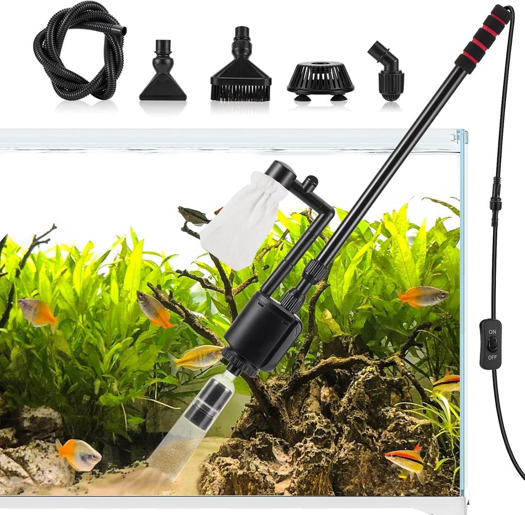 AQQA Aquarium Gravel Cleaner, 6in1 Electric Fish Tanks Gravel Vacuum Cleaner Set for Remove Dirt, Change Water, Wash Sand, Water Shower, Water Circulation (20W, 320GPH)