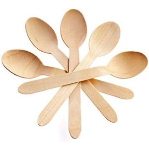 Concession Essentials Disposable Wooden Cutlery Spoons, Compostable and Earth Friendly, 6.25 Inch Length - Pack of 100 Spoons