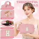 Initial Birthday Gifts Makeup Bag, Preppy Chenille Patch Cosmetic Bag, Birthday Gift Travel Toiletry Pouch, Ideal Gift for Women, Girls, Teachers & Moms (Light Pink, H)