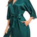 SWOMOG Women's Satin Robe Set 2 Piece Sexy Pajamas Sets Lace Cami Nightgown and Silk Robes Nightwear (Green, S)