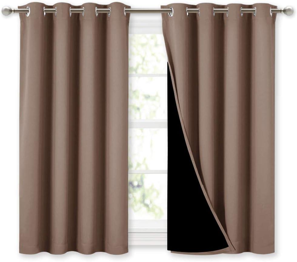 NICETOWN Room Warming Curtains, Bedroom Full Blackout Panels, Super Thick Insulated Window Covers, 100% Blackout Blinds with Black Liner for Small Window(Cappuccino, Set of 2 PCs, 52 by 45-Inch)