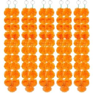 Fovths 8 Pieces Long Marigold Garland Bulk Light Orange Indian American Wedding Party Mantel Decoration Long Strands Artificial Dia De Los Muertos Decor for Pooja, Altar Faux Garland, Diwali