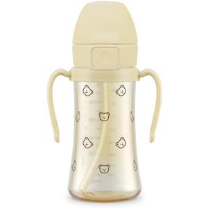 GROSMIMI Flip Top Spill Proof Sippy Cup, PPSU, BPA Free, 10 oz, Stage 2 Straw for Toddlers (Bear)