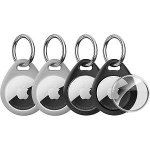 AirTag Holder with Keychain 4 Pack, Anti-Scratch Waterproof TPU Protective Case+All-Metal Key Ring Clip, Durable AirTag Accessories for GPS Tracker (Fits Pet Collar, Luggage, Backpack)