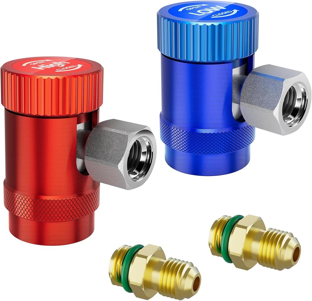 HTOMT R1234yf Adapter,Adjustable R1234yf Quick Couplers Adapter,Air Conditioning Line Repair Tools High/Low Side Connectors R1234yf Quick Coupler Kit,r-1234yf Adapter Set of 2