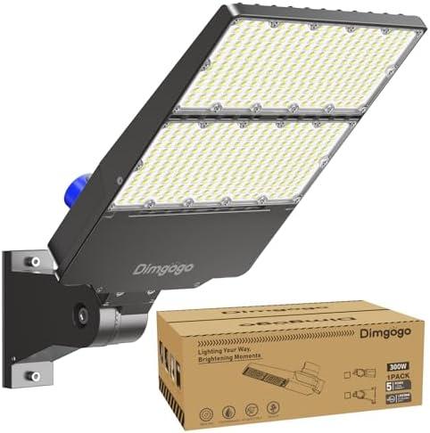Dimgogo LED Parking Lot Light 300W, UL Listed 45,000LM 6500K Light with Dusk to Dawn Photocell, Adjustable Arm Mount, IP66 Waterproof, Commercial LED Area Security for Parking Lot, Roadway