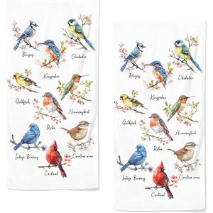 qiuhuang Colorful Bird Kitchen Towels Set of 2 Farmhouse Red Birds Hand Towels Absorbent Floral Hand Towels for Bathroom Bird Lovers Gym Hotel Home Washcloth 28.7X 13.7 Inch Winter Kitchen Towels