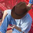 Classic-Western-Cowboy-Hat Upturn-Brim Felt-Cowgirl-Hat Rodeo-Hats with Belt for Women Men (Fit for 22.4-23.2") (Brown)