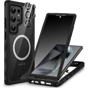 CENHUFO Magnetic Privacy for Samsung Galaxy S24 Ultra Case, Full Body Phone Case with Built-in Privacy Screen Protector and Camera Lens Cover, Anti Peep Shockproof Protective Clear Bumper - Black