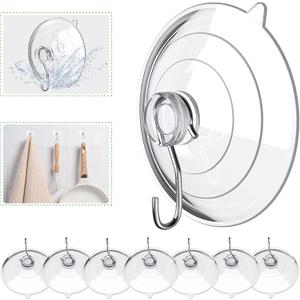 Hangerspace Suction Cup Hooks, 2.5 Inches Clear Suction Cups with Metal Hooks Large Suction Cup for Kitchen Bathroom Shower Wall Window Door - 8 Pack