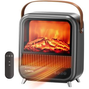 FLYMOON 11.8 Electric Fireplace Heater, Fireplace Heater with 3D Different Flame Effects, 750/1200W, Timer, Electric Fireplace Heaters with Overheating & Tip-Over Protection, Indoor Fireplace